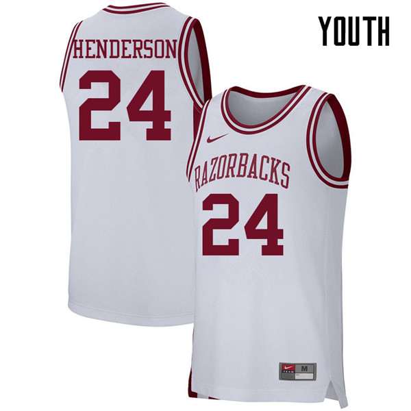 Youth #24 Ethan Henderson Arkansas Razorbacks College Basketball 39:39Jerseys Sale-White